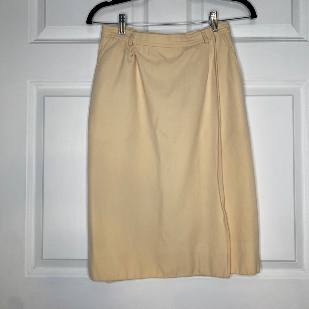 Vtg Yves Saint Laurent Rive Gauche Cream Wrap Pleated Skirt Size FR 42 US M/L